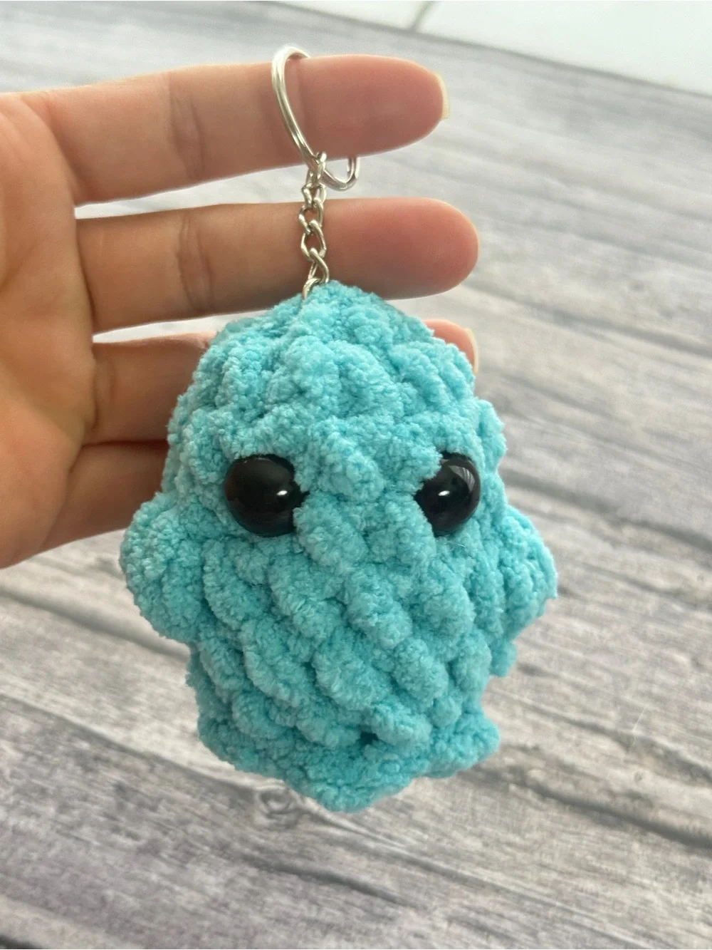 Handmade Blue Crochet Ghost Keychain – 3”
